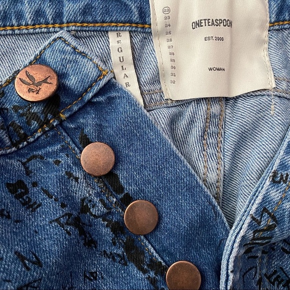 One Teaspoon Graffiti High Rise Straight Leg Cropped Raw Hem Jeans 22 XXS 00 - Picture 4 of 17
